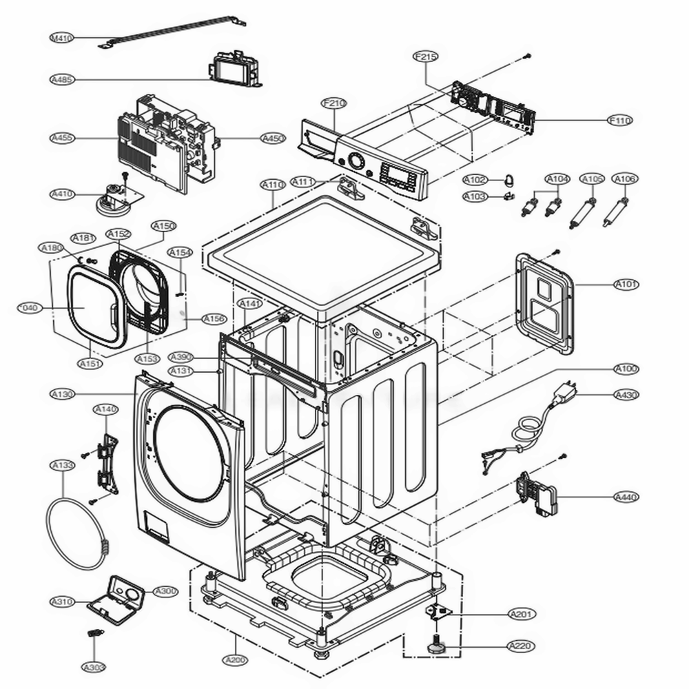 Cabinet And Control Panel Assembly Diagram and Parts List for WM4370HKA ABSETUS LG Washer