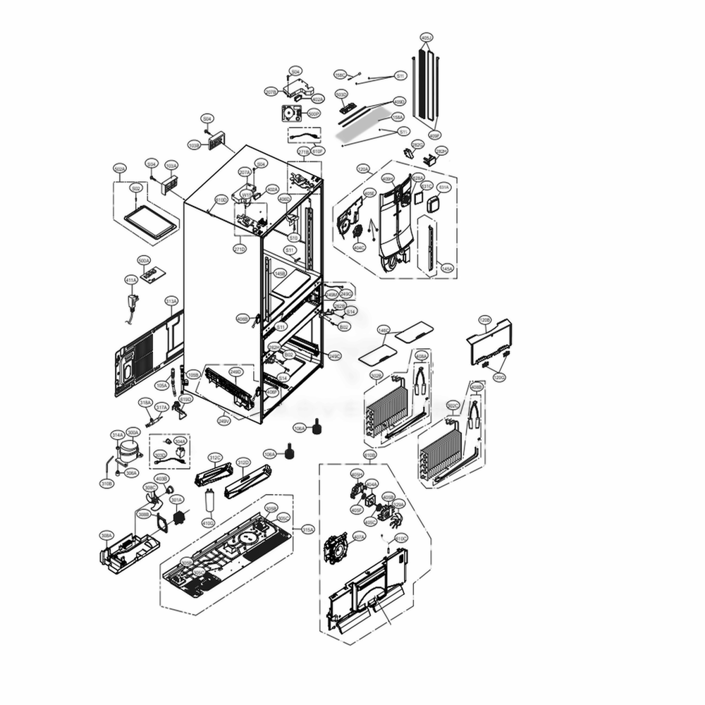 Case Parts Diagram and Parts List for LMXC23796D ASBCNA0 LG Refrigerator