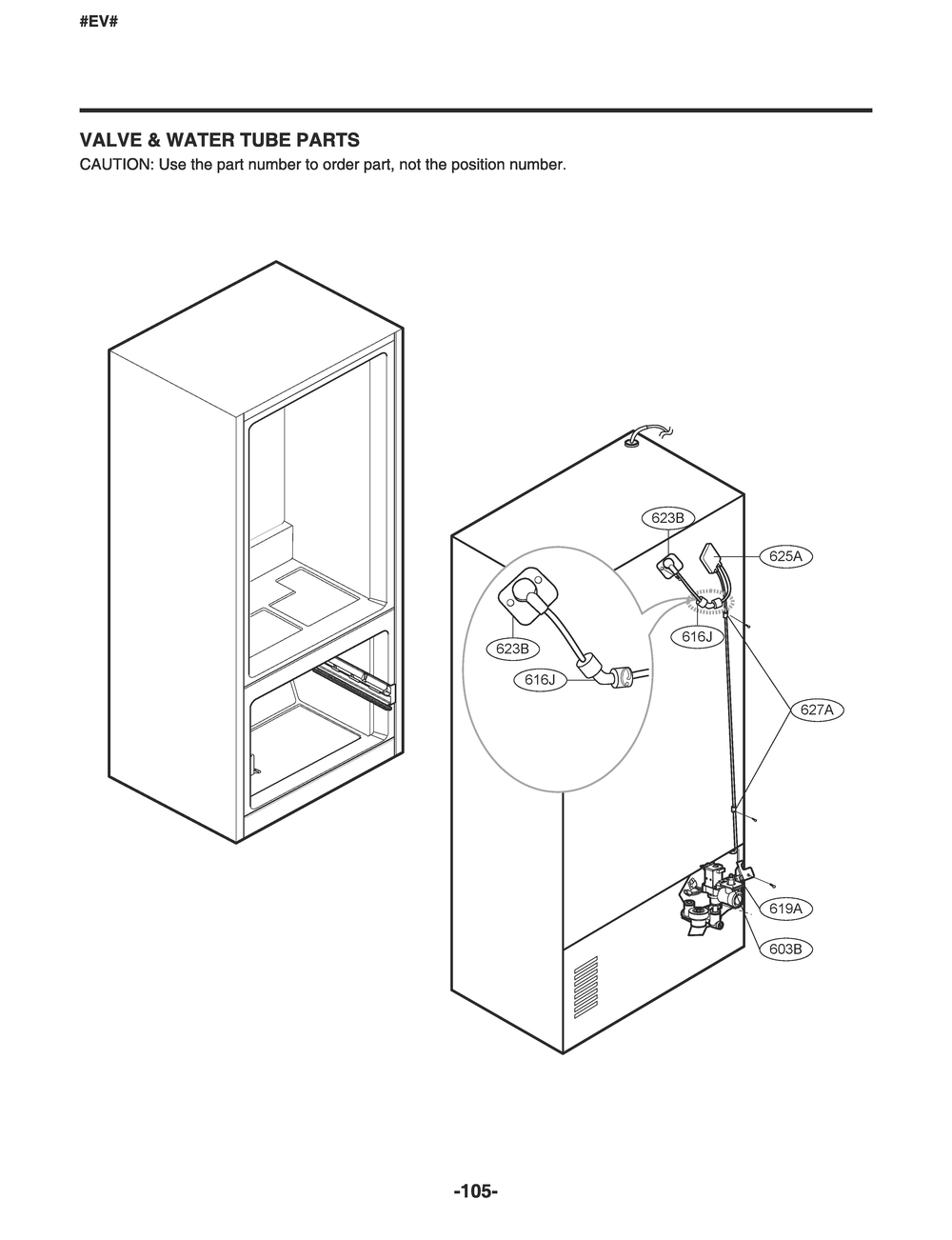 Valve And Water Tube Parts Diagram and Parts List for GR-L28ANSXM ASTCNA8 LG Refrigerator