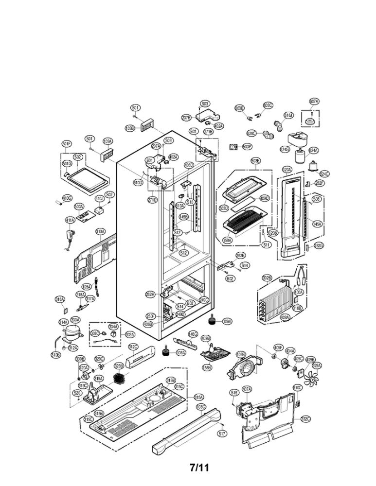 Case Parts Diagram and Parts List for LFX25974ST 00 LG Refrigerator
