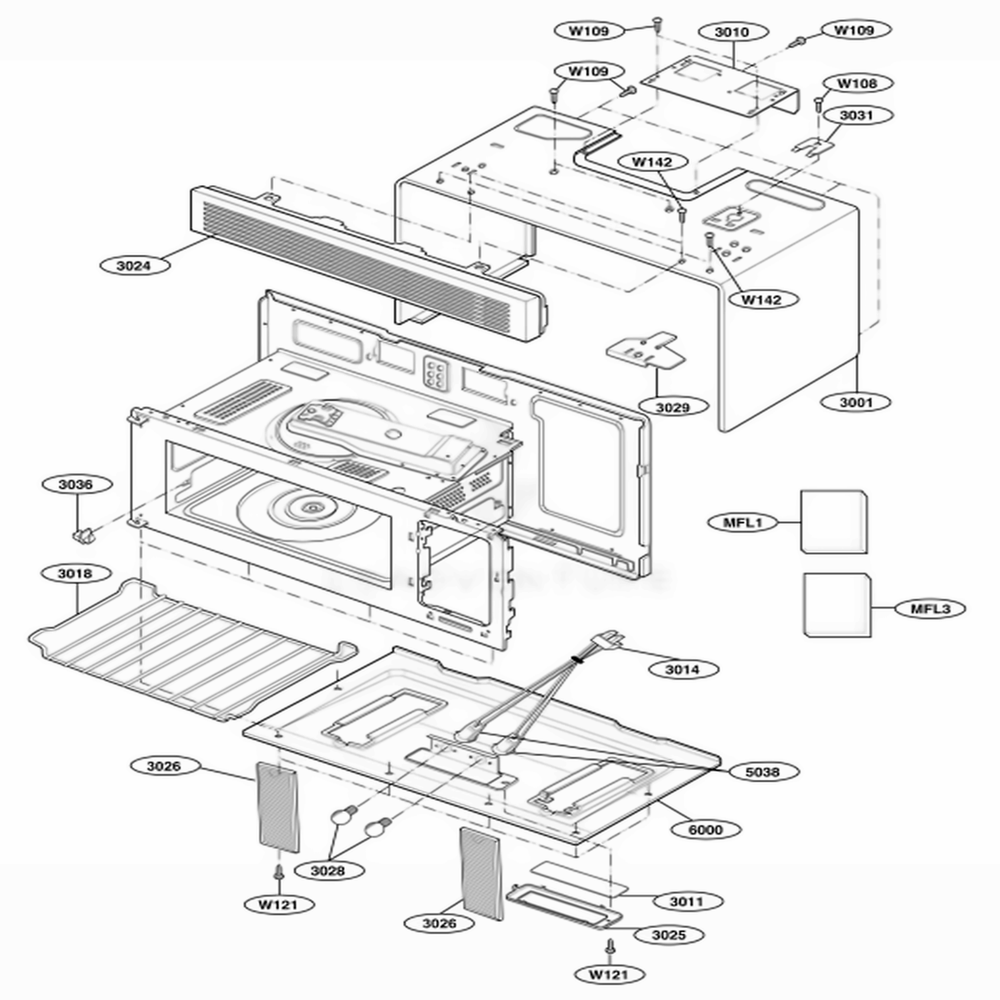 Oven Cavity Parts Diagram and Parts List for 62772 AWHESEA LG Range