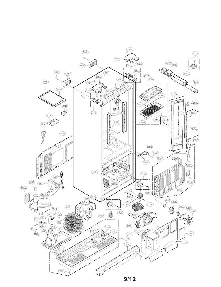 Case Parts Diagram and Parts List for LFX25971ST 01 LG Refrigerator