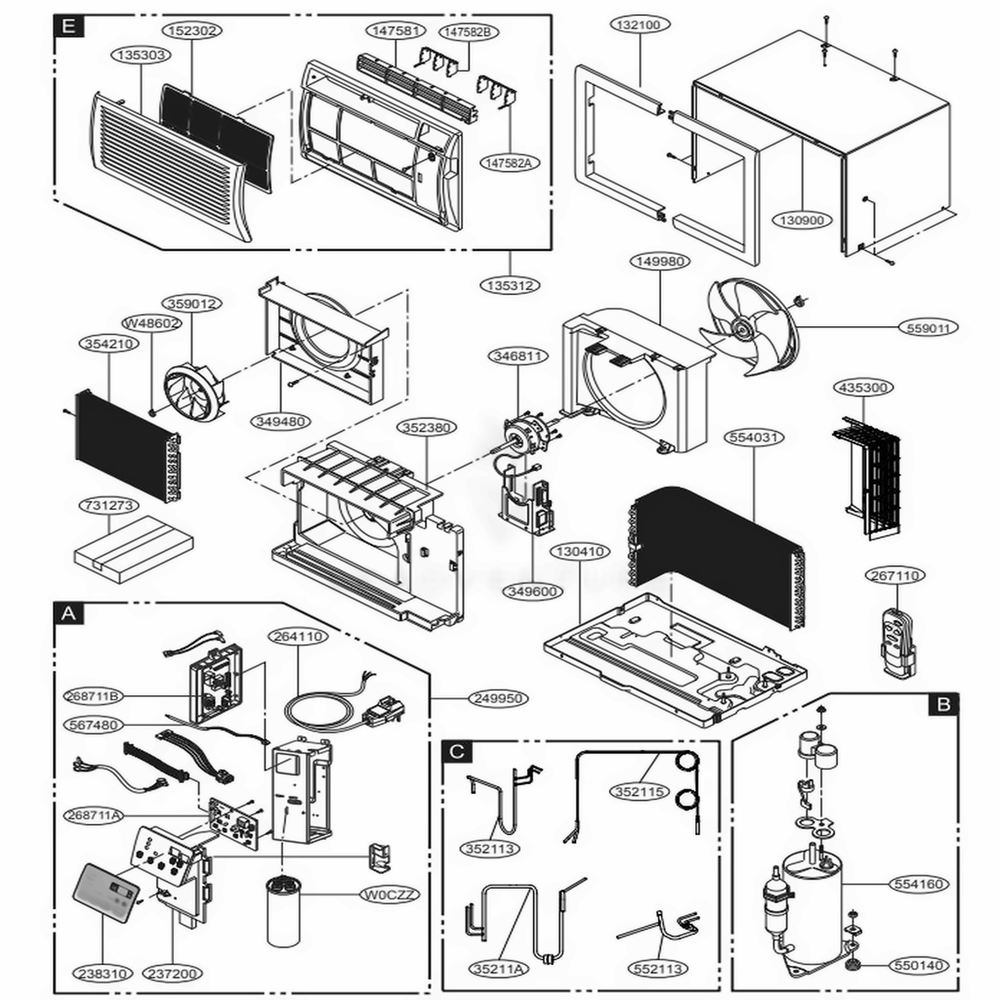 Main Diagram and Parts List for LT0816CER AT1AUSB LG Air Conditioner