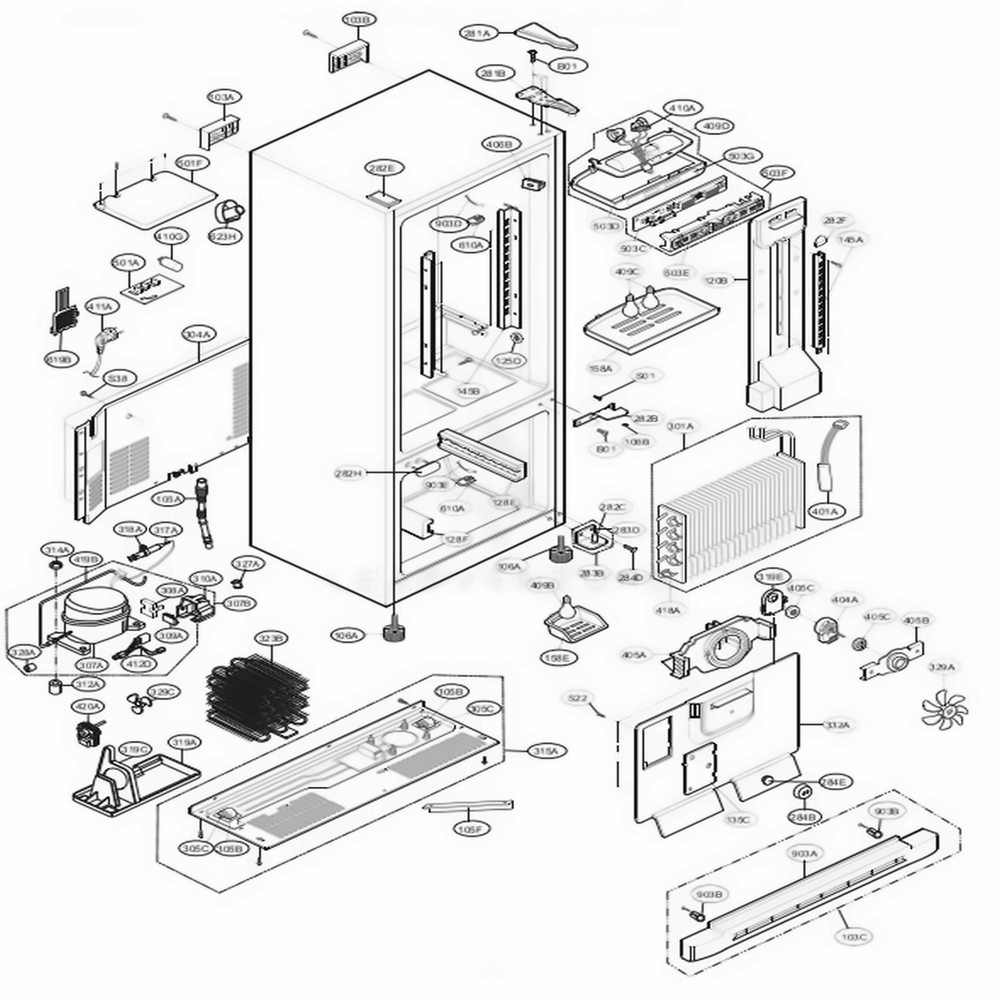 Case Parts Diagram and Parts List for 65209 AWBCSEA LG Refrigerator