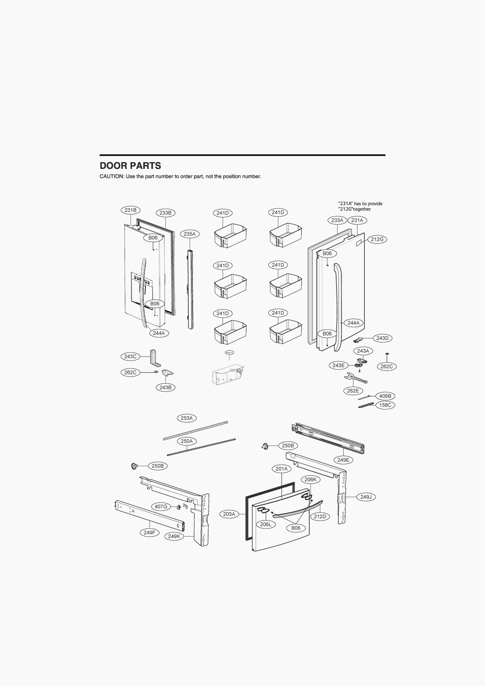 Door Parts Diagram and Parts List for GR-F298NSSH ASTCNA2 LG Refrigerator