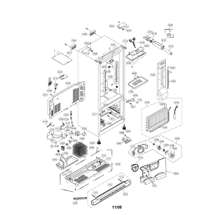 Case Diagram and Parts List for LFX23961SW 00 LG Refrigerator
