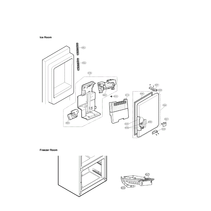 Ice Maker And Ice Bin Diagram and Parts List for LFX25973SW 00 LG Refrigerator