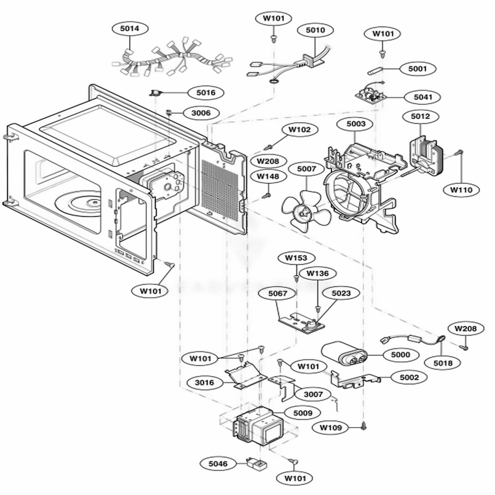 Interior Parts Diagram and Parts List for HMB402 CWHEBSU LG Wall Oven