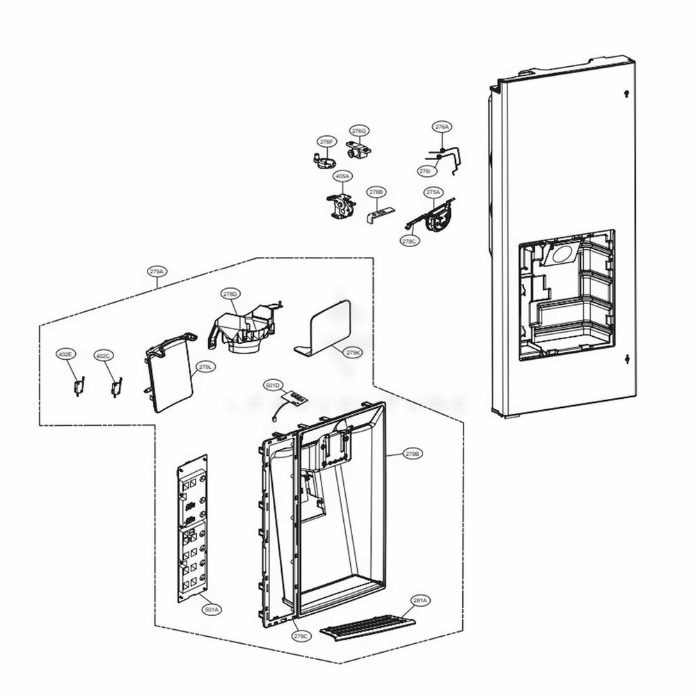 Dispenser Parts Diagram and Parts List for LMXS30786S ASTCNA0 LG Refrigerator