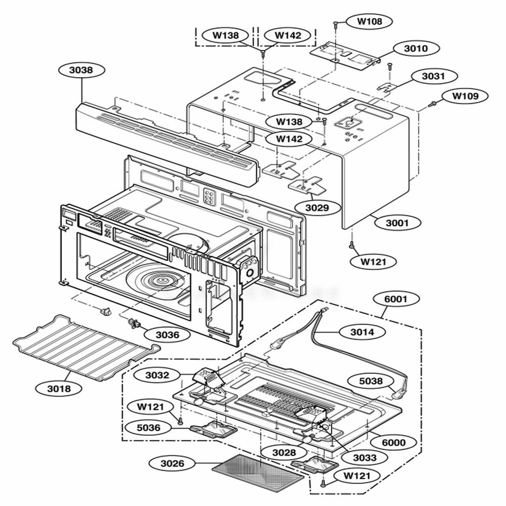 Oven Cavity Parts Diagram and Parts List for HMV9306 ABKEBSU LG Range