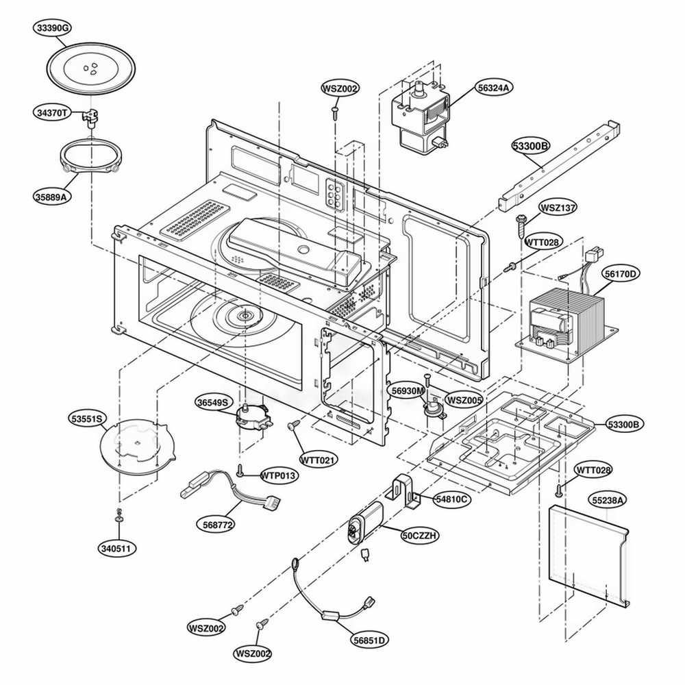 Interior Parts 1 Diagram and Parts List for YMH7130XEQ0 WHEWPC LG Range