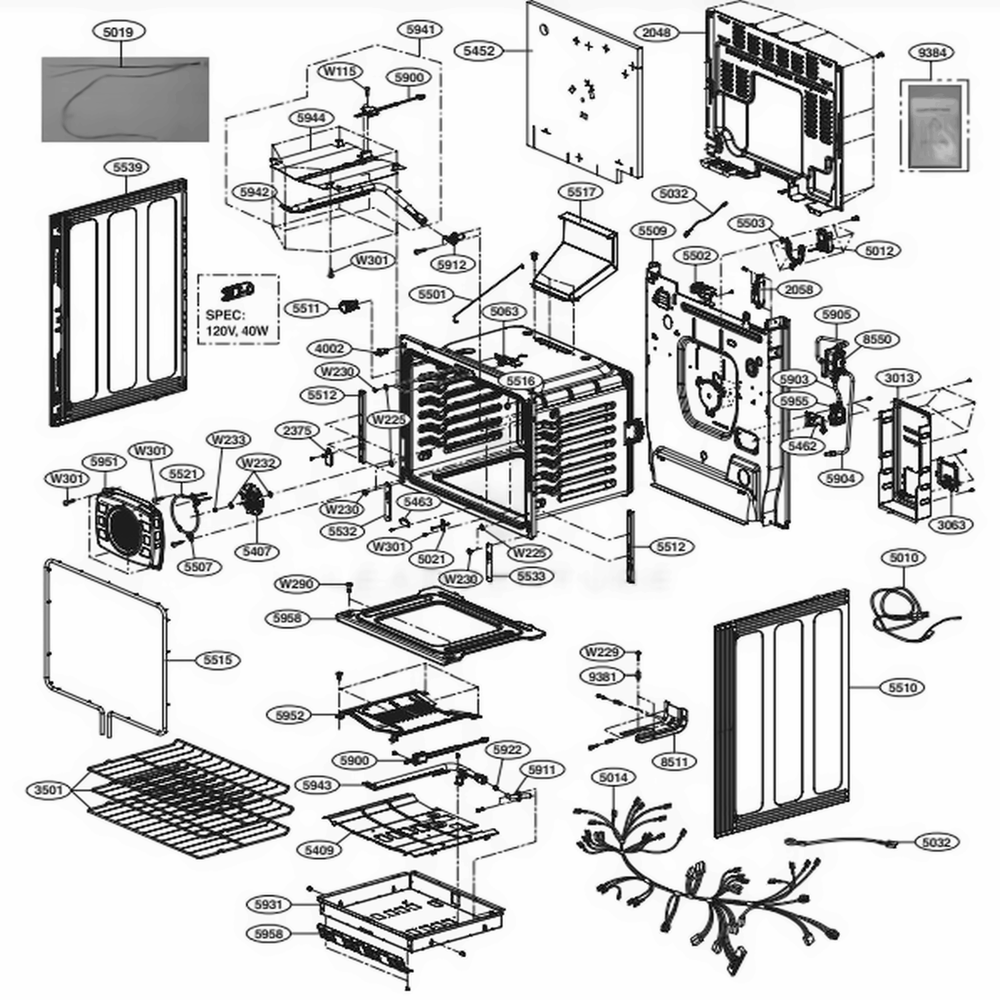 Cavity Parts Diagram and Parts List for LRGL5825F FRSELGA LG Range