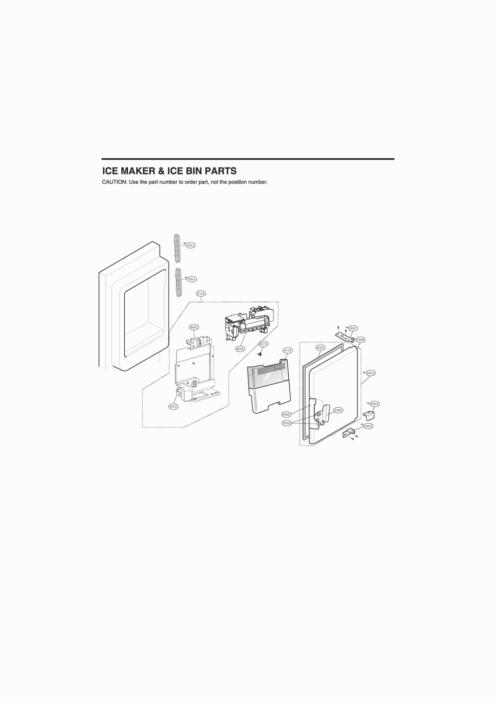 Ice Maker And Ice Bin Parts Diagram and Parts List for GR-L28ANSJM ASTCSE0 LG Refrigerator