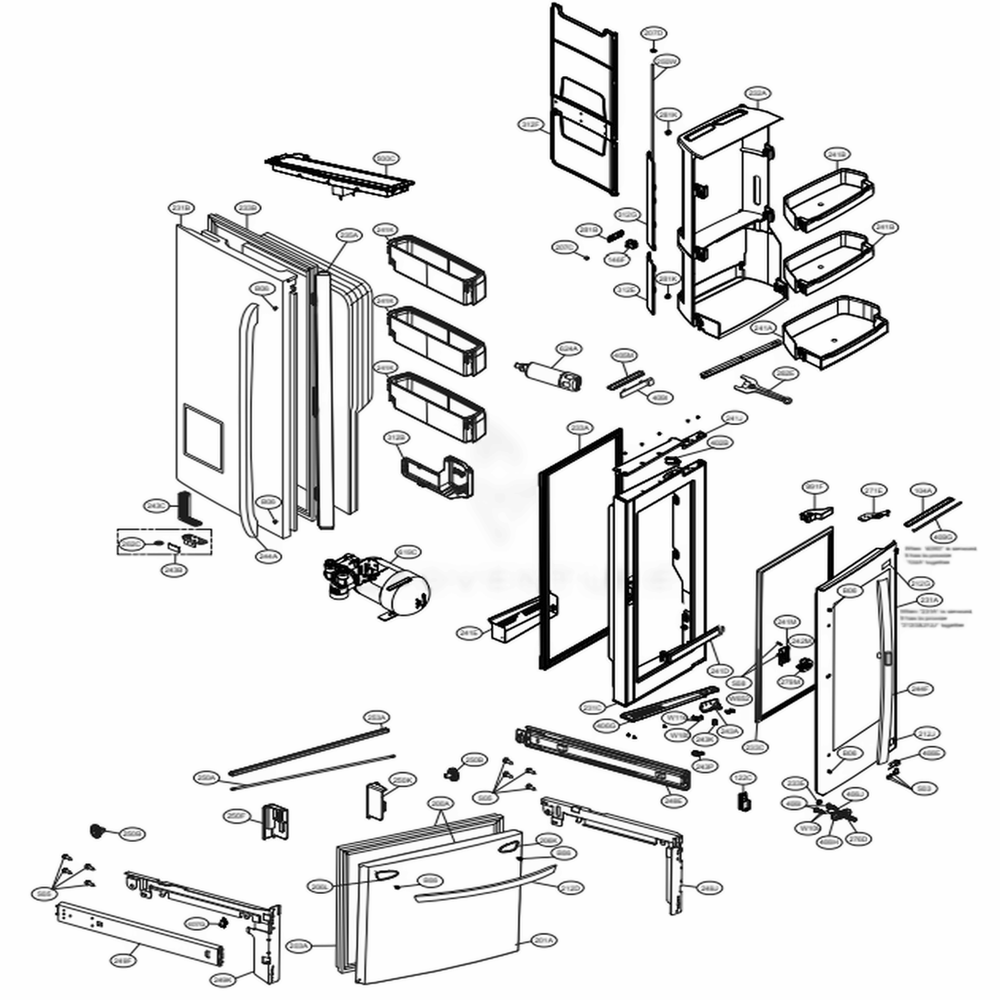 Door Parts Diagram and Parts List for LFXC24796D ASBCNA1 LG Refrigerator
