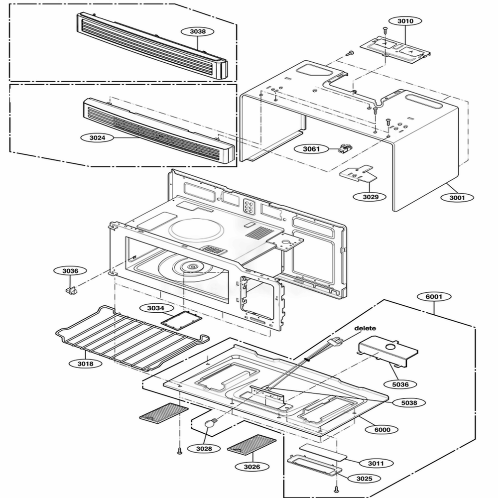 Oven Cavity Parts Diagram and Parts List for JVM1540DMWW CWHEGEU LG Range