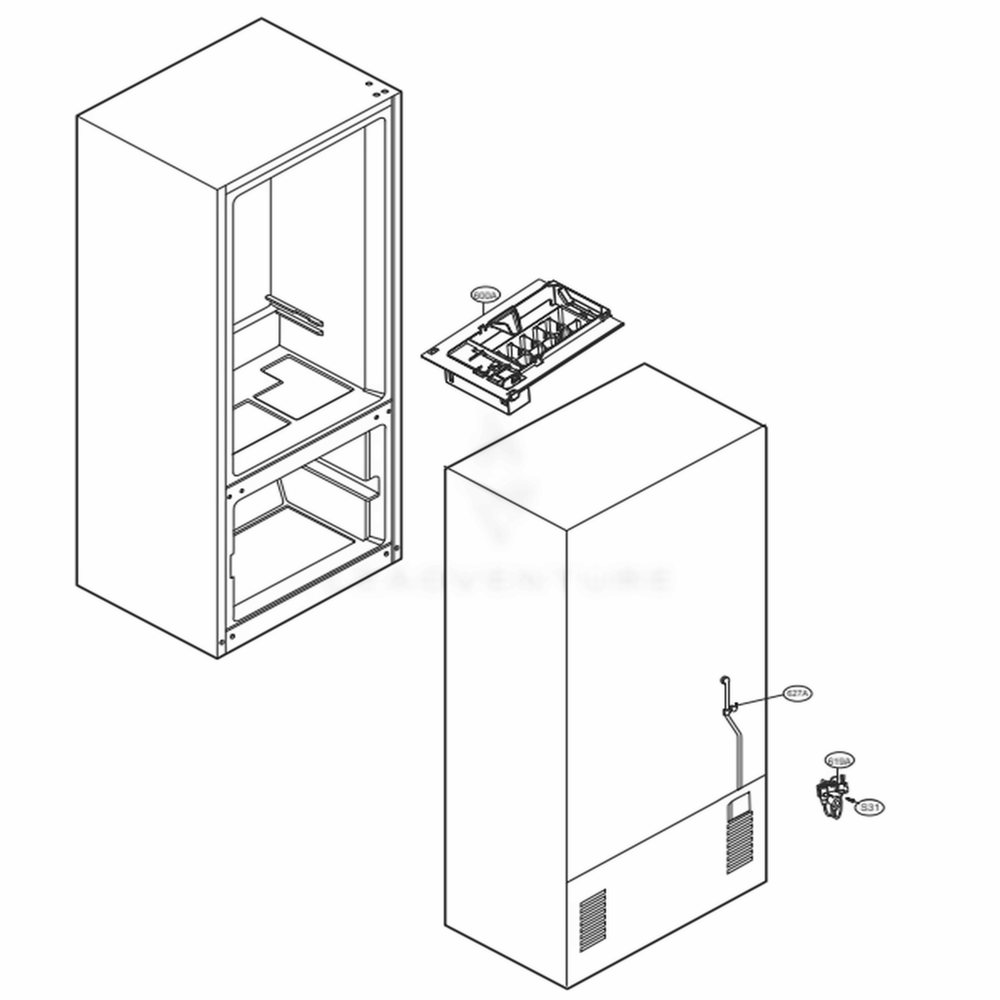 Ice Maker Parts Diagram and Parts List for 72303 ASTCSE0 LG Refrigerator