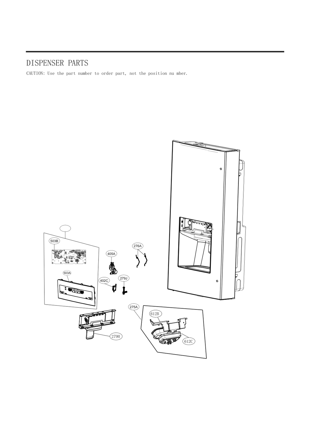 Dispenser Parts Diagram and Parts List for GC-L288NKJM ASBCSE0 LG Refrigerator