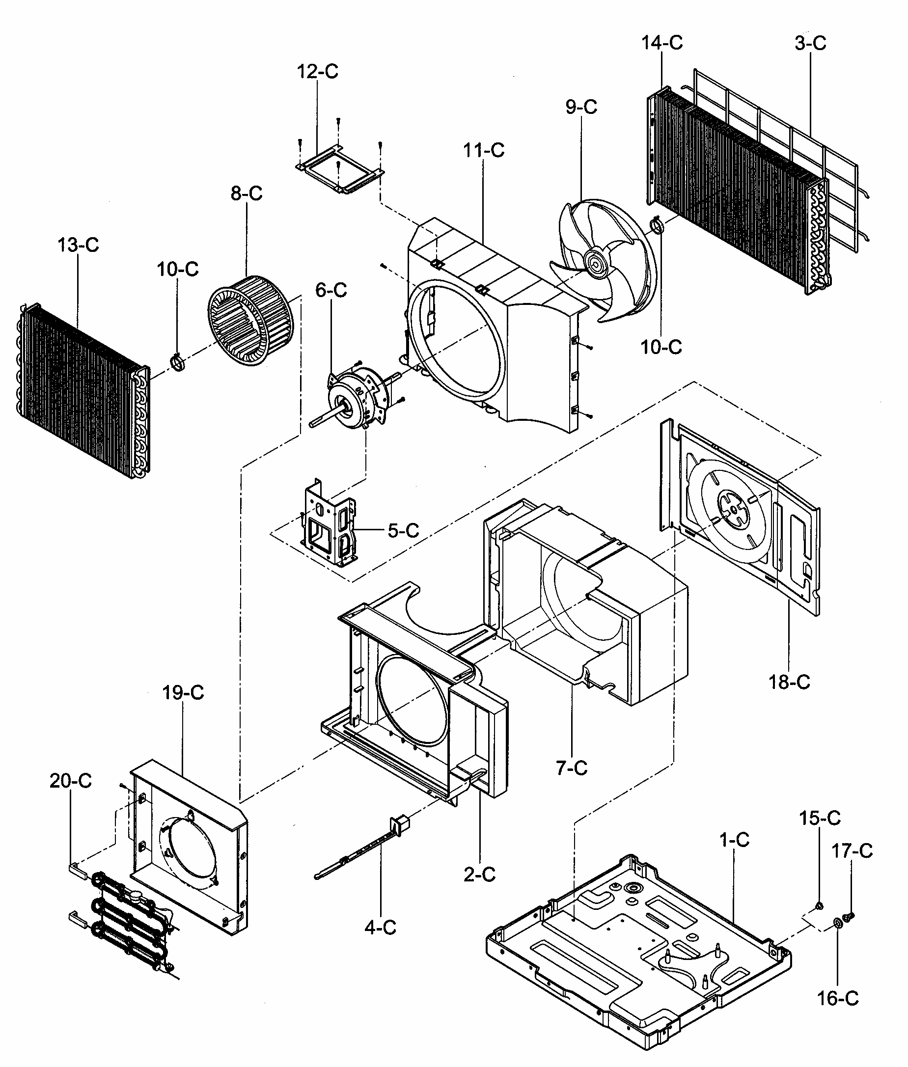 Air Handling/cycle Parts Diagram and Parts List for 58072124200  Kenmore Air Conditioner