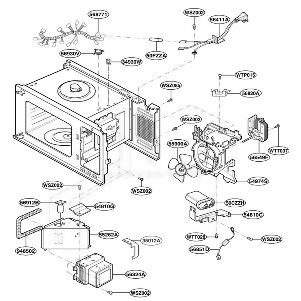 Interior Parts Diagram and Parts List for PLMB186CC AT3EGEF LG Wall Oven