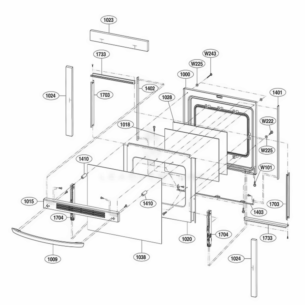 Door Parts Diagram and Parts List for LRE5602SW FW1LLCA LG Wall Oven