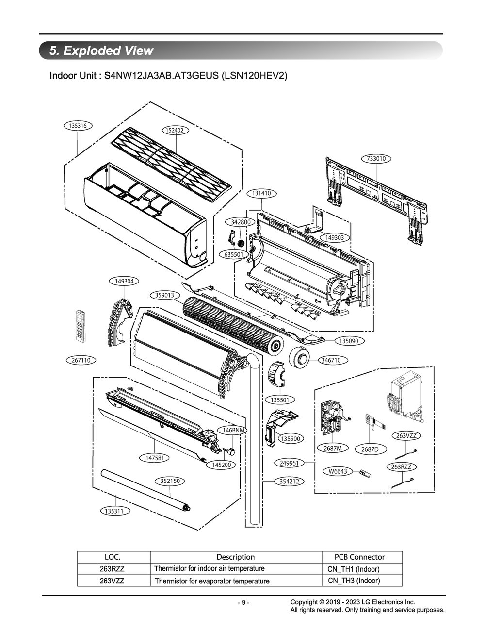 Indoor Unit Diagram and Parts List for S4NW12JA3AB AT3GEUS LG Air Conditioner