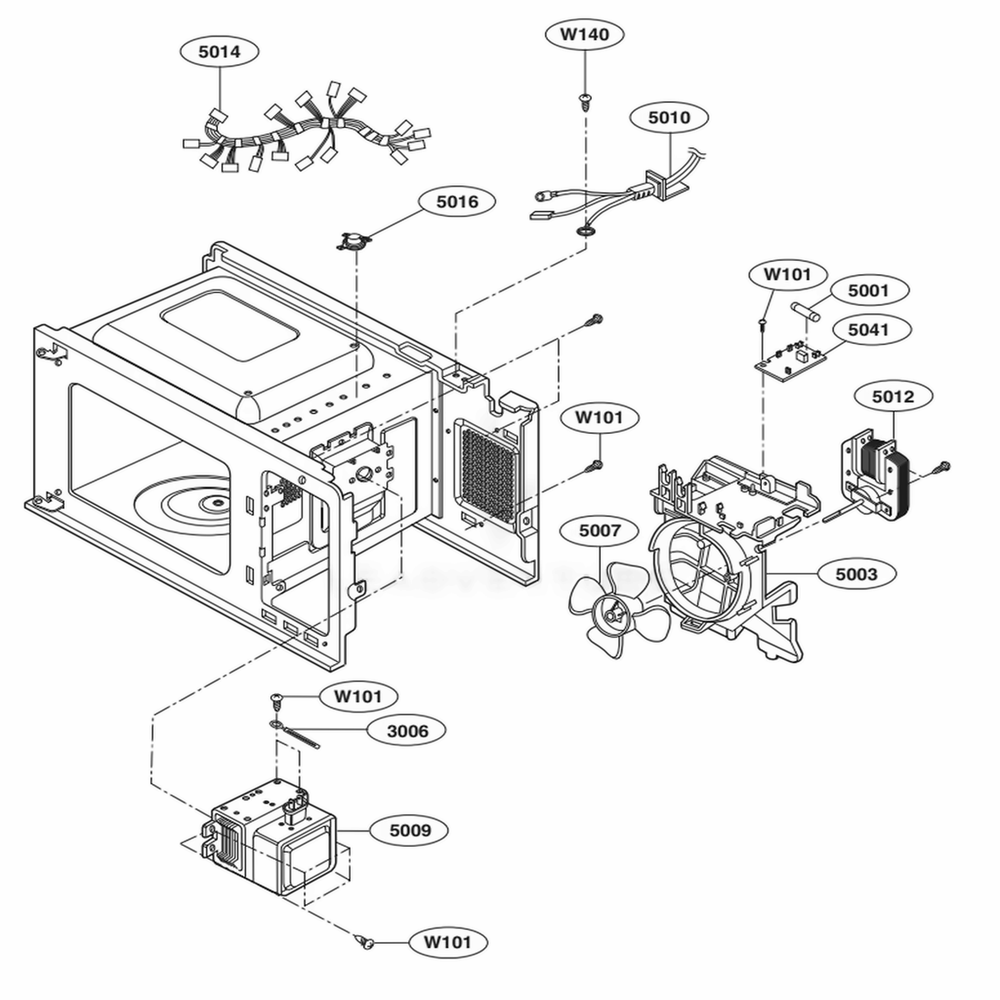 Interior Parts Diagram and Parts List for LCS0712ST CSBEBBY LG Microwave