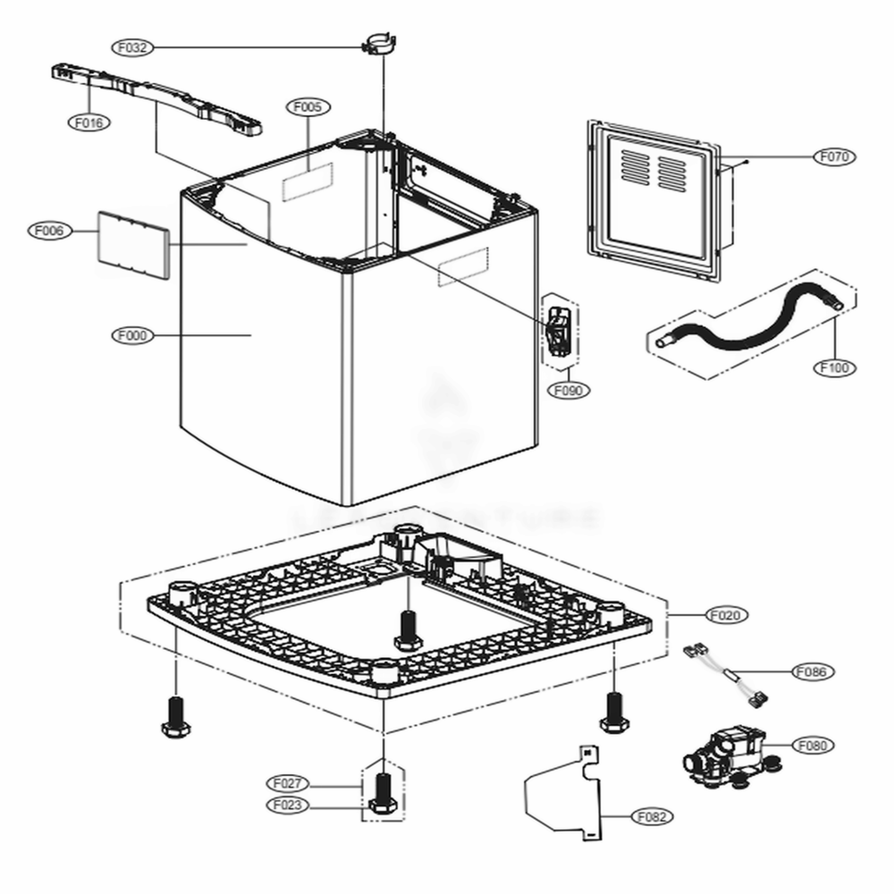 Outer Case Assembly Diagram and Parts List for WT1901CK ABSETUS LG Washer