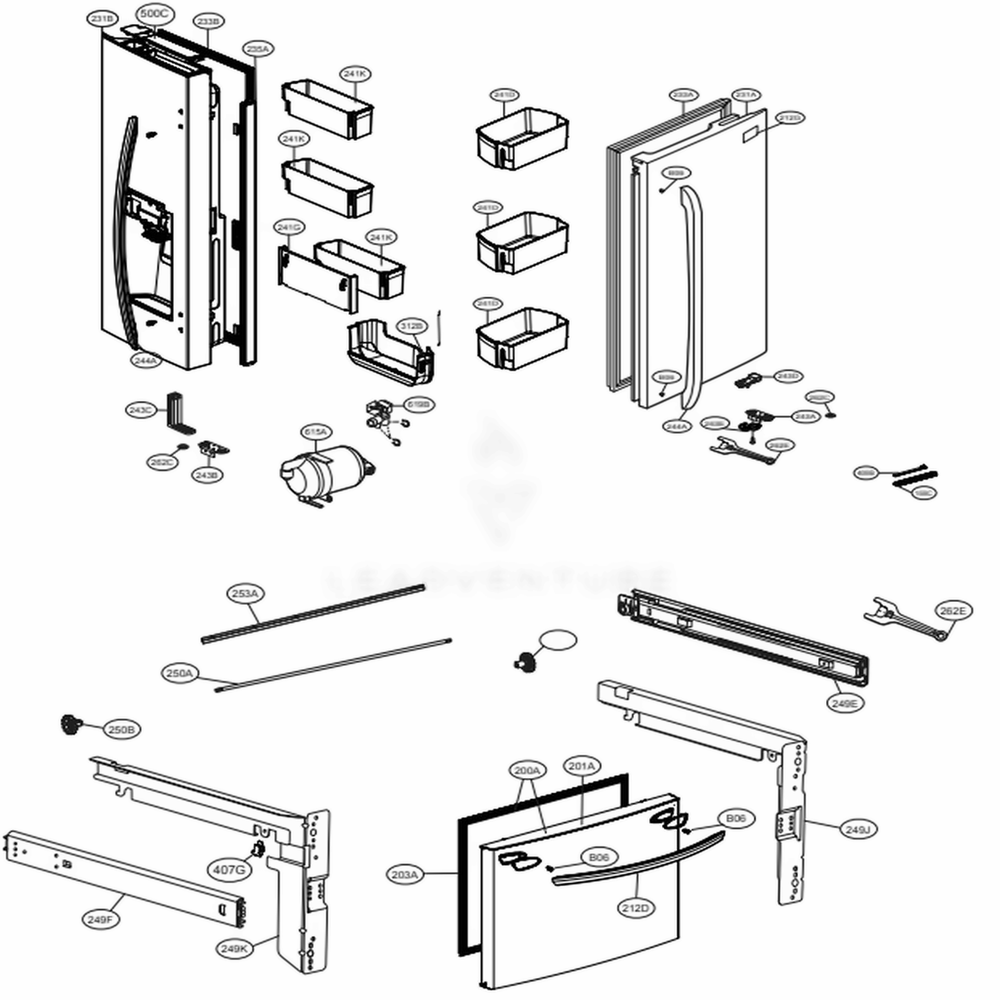 Door Parts Diagram and Parts List for 73102 ASWCSE0 LG Refrigerator