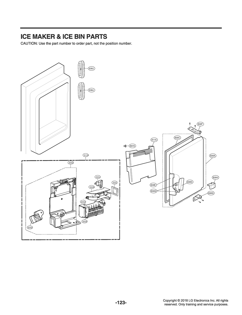 Ice Maker And Ice Bin Parts Diagram and Parts List for GR-J318LSJM ASTCNA1 LG Refrigerator