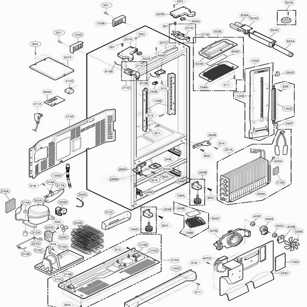 Case Parts Diagram and Parts List for 78773 ASTCSER LG Refrigerator