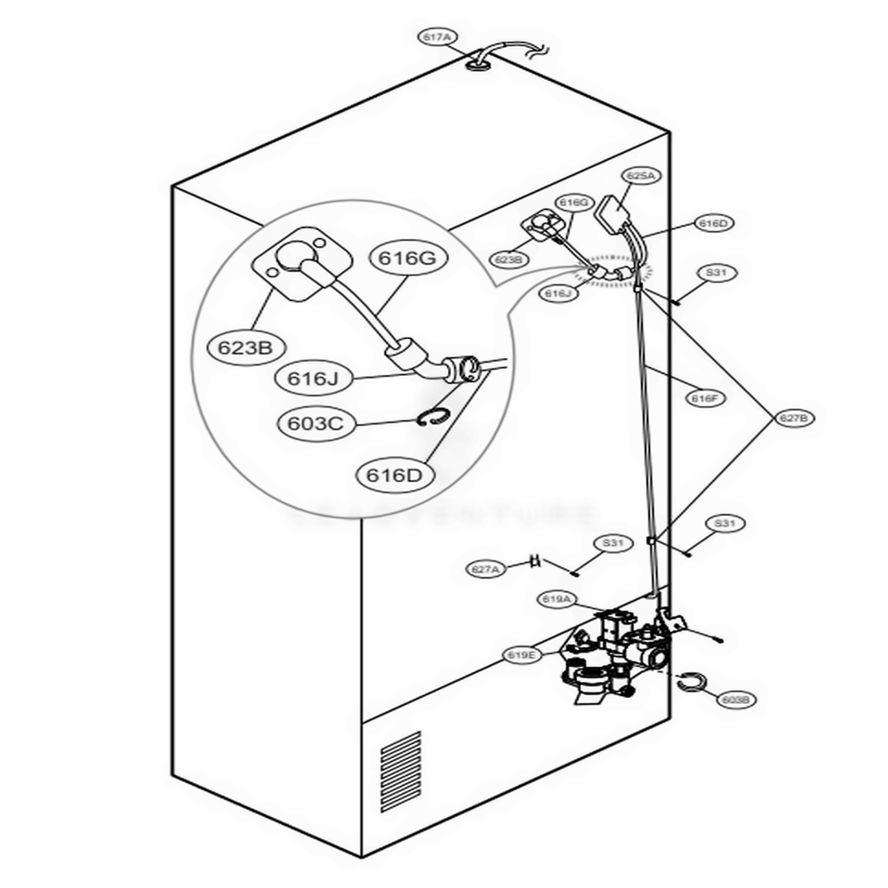 Valve And Water Tube Parts Diagram and Parts List for 71072 ASWCSE1 LG Refrigerator