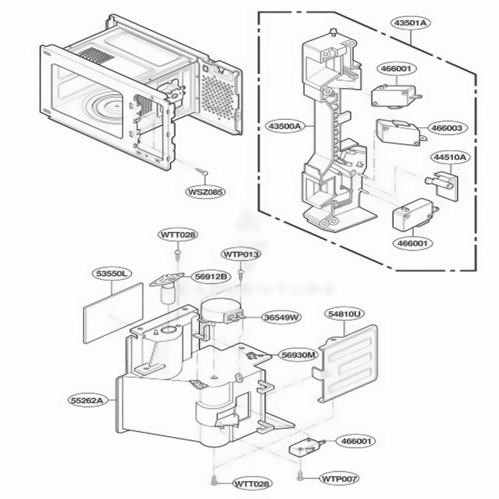 Latch Board Parts Diagram and Parts List for KCMC155JWH AMWEKAD LG Range