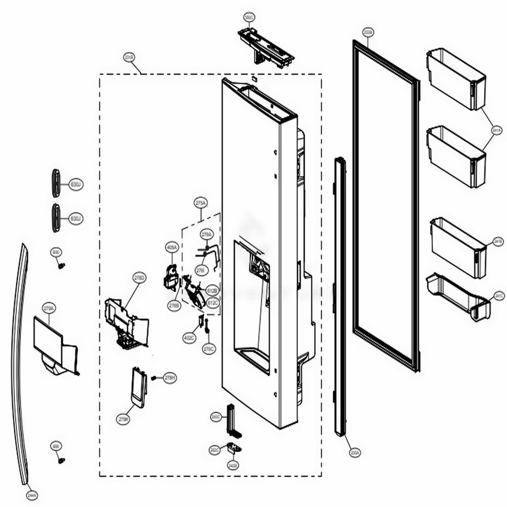Door Parts 1 Diagram and Parts List for LRFVC2406D ASBCNA1 LG Refrigerator
