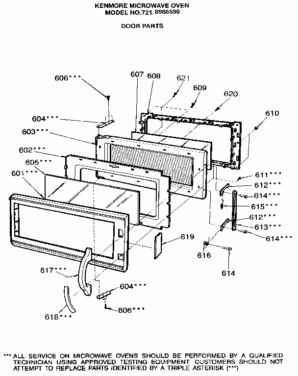 Door Diagram and Parts List for 7218985590  Kenmore Microwave