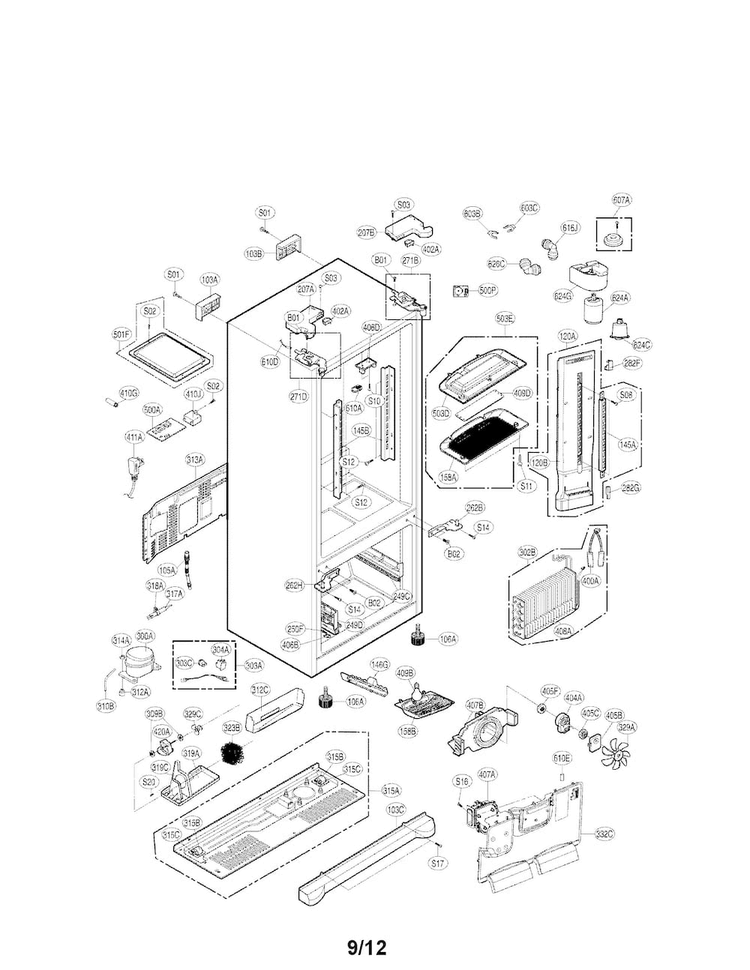 Case Parts Diagram and Parts List for LFX25974SB 01 LG Refrigerator