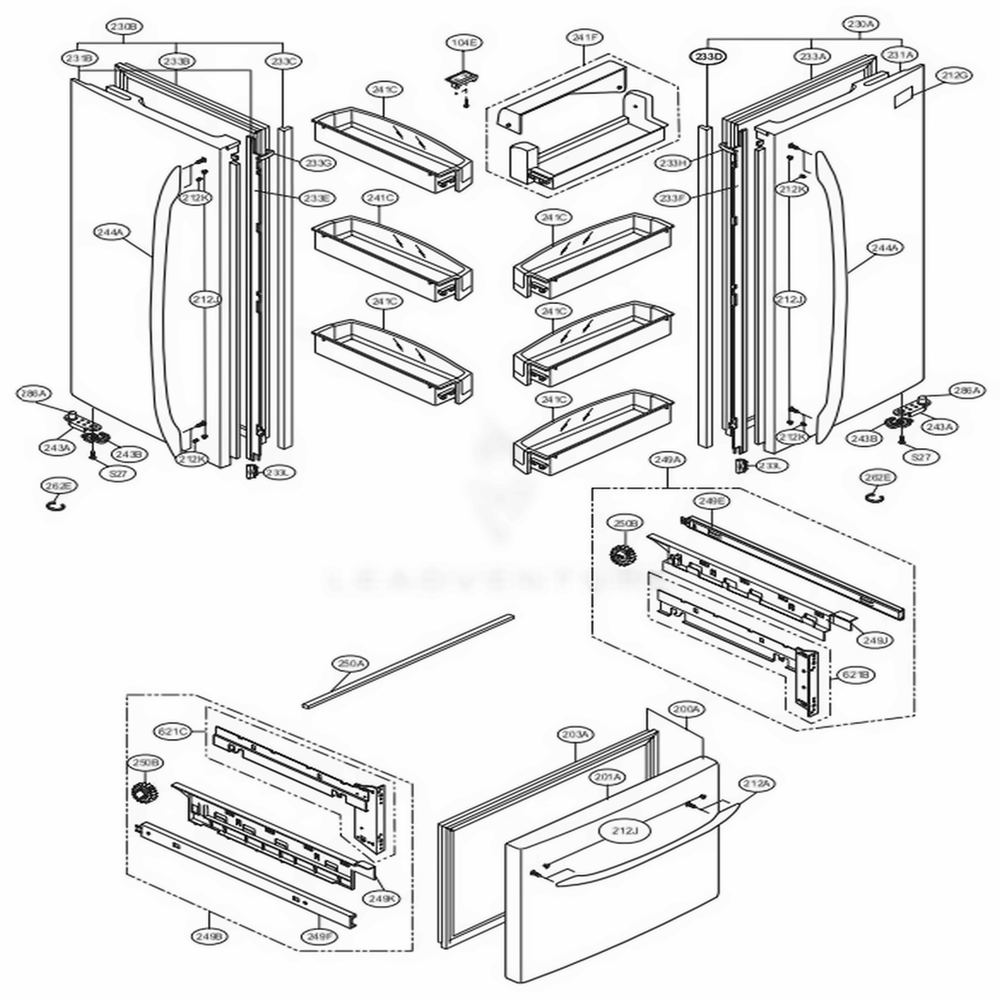Door Parts Diagram and Parts List for LFC23760SB AWB1LGA LG Refrigerator