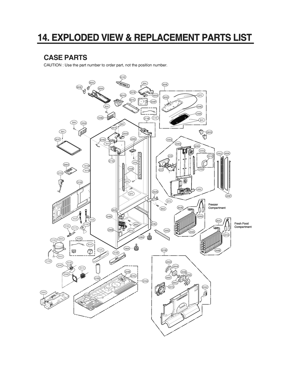 Case Parts Diagram and Parts List for GR-L318LSJM ASTCNA3 LG Refrigerator