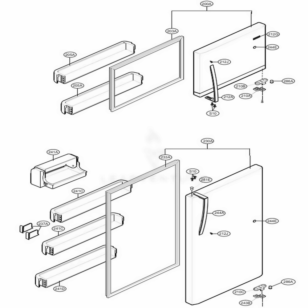 Door Parts Diagram and Parts List for 79439 AWBCSE4 LG Refrigerator