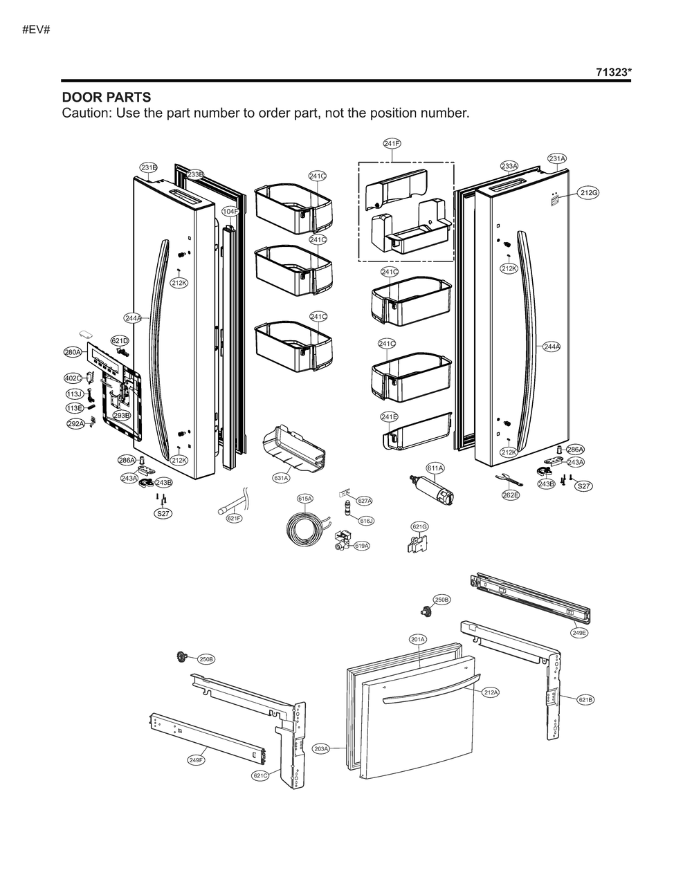 Door Parts Diagram and Parts List for GM-F223RQXM ASWCSE1 LG Refrigerator