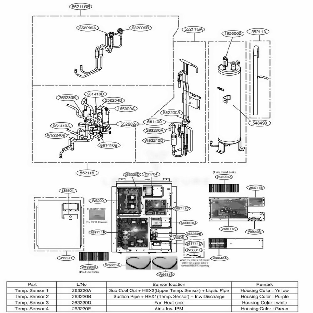 Main 2 Diagram and Parts List for ARUB096BT3 AWGBLUS LG Air Conditioner