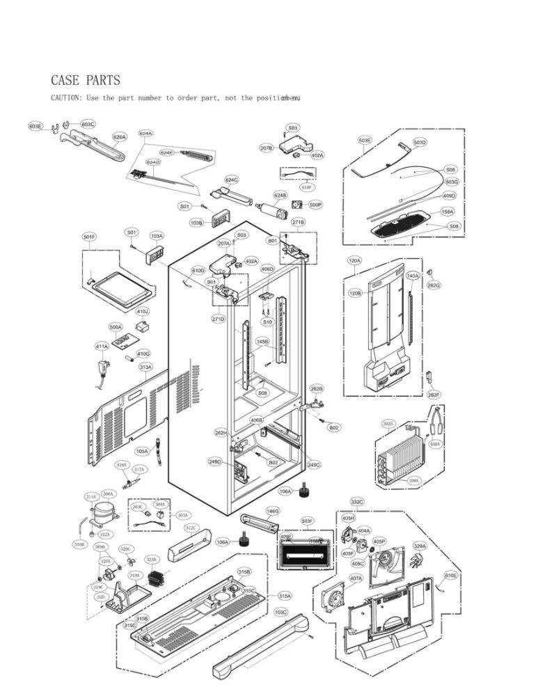 Case Parts Diagram and Parts List for LFX28968SB 03 LG Refrigerator