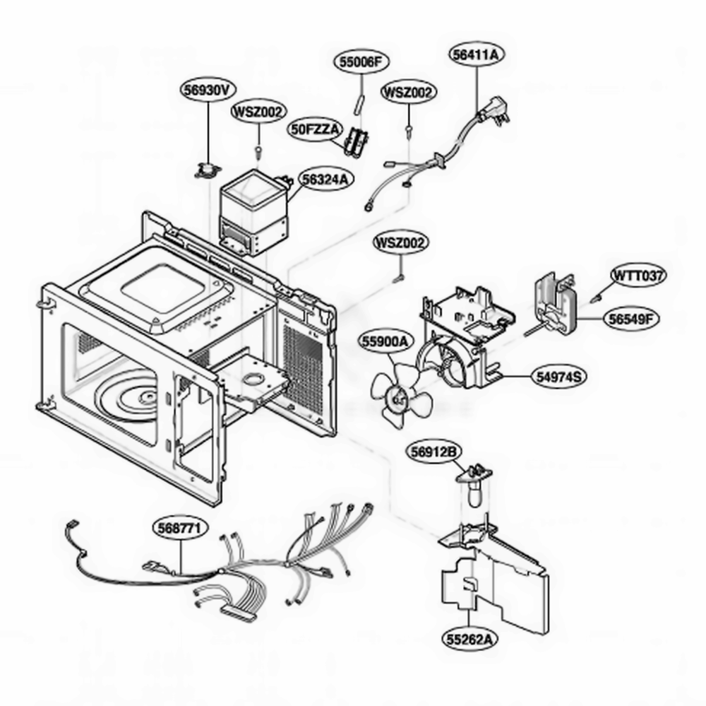 Interior Parts Diagram and Parts List for MA7511W CW2EGSE LG Microwave