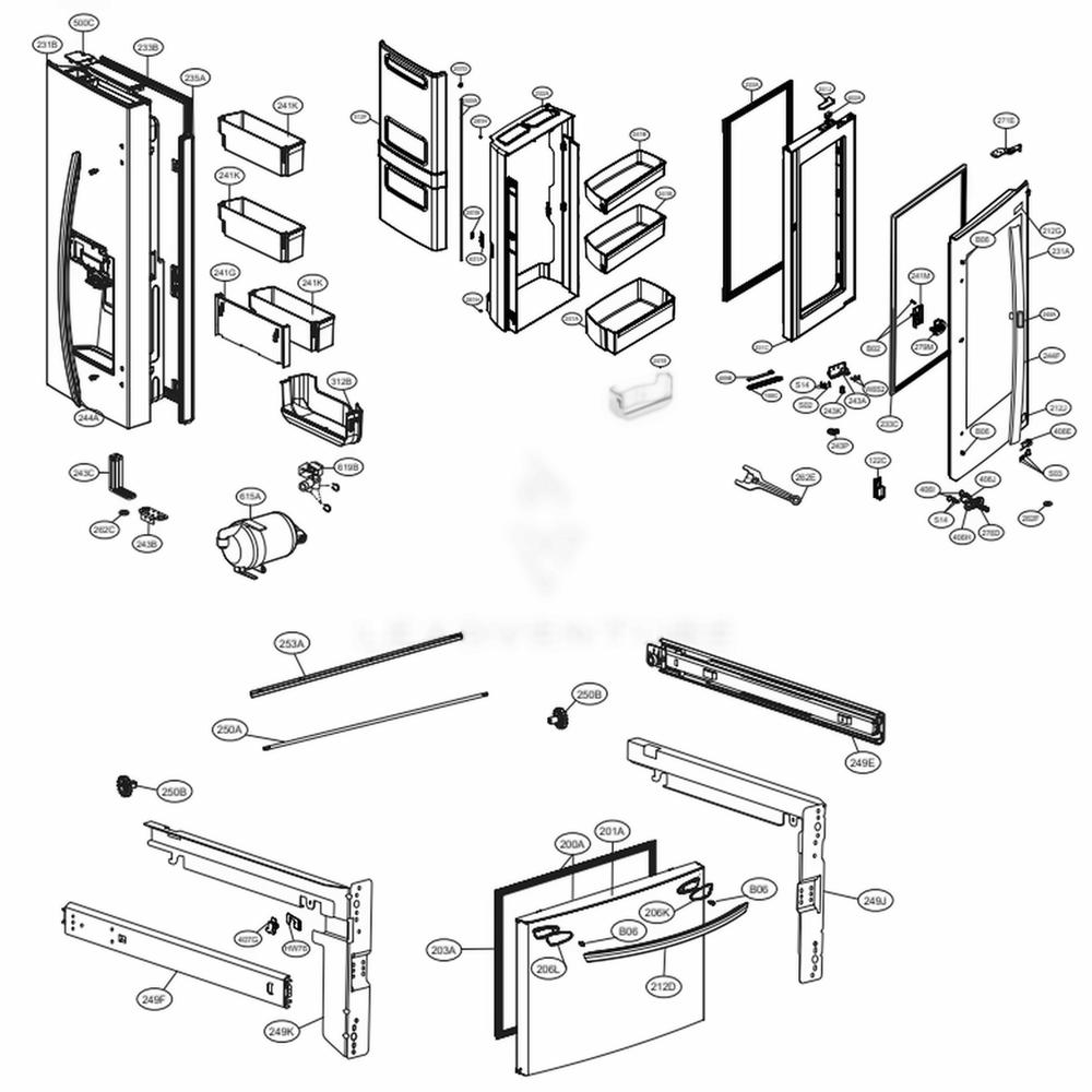 Door Parts Diagram and Parts List for LFXC22596D ASBCNA0 LG Refrigerator