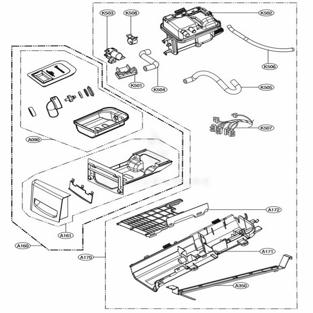 Panel Drawer And Guide Assembly Diagram and Parts List for DLEX8100V ASSEEUS LG Dryer