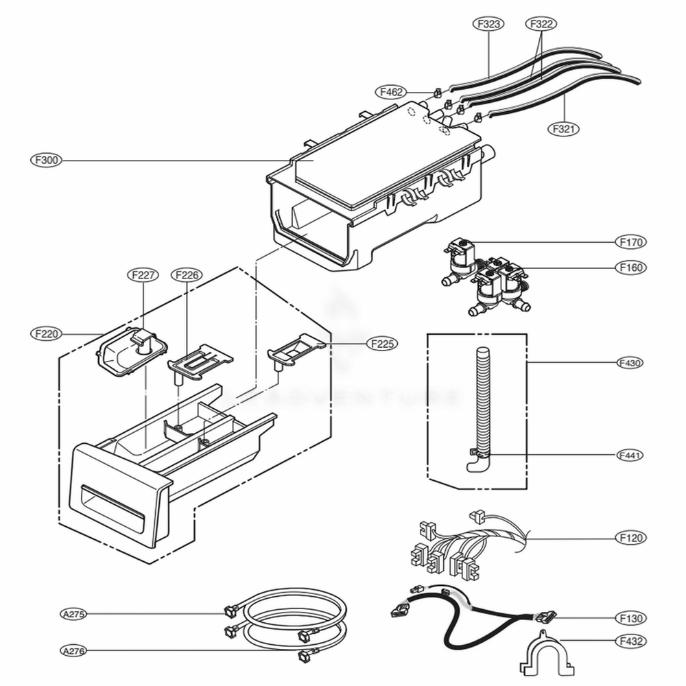 Dispenser Assembly Diagram and Parts List for WM2140CW ABWEEUS LG Washer