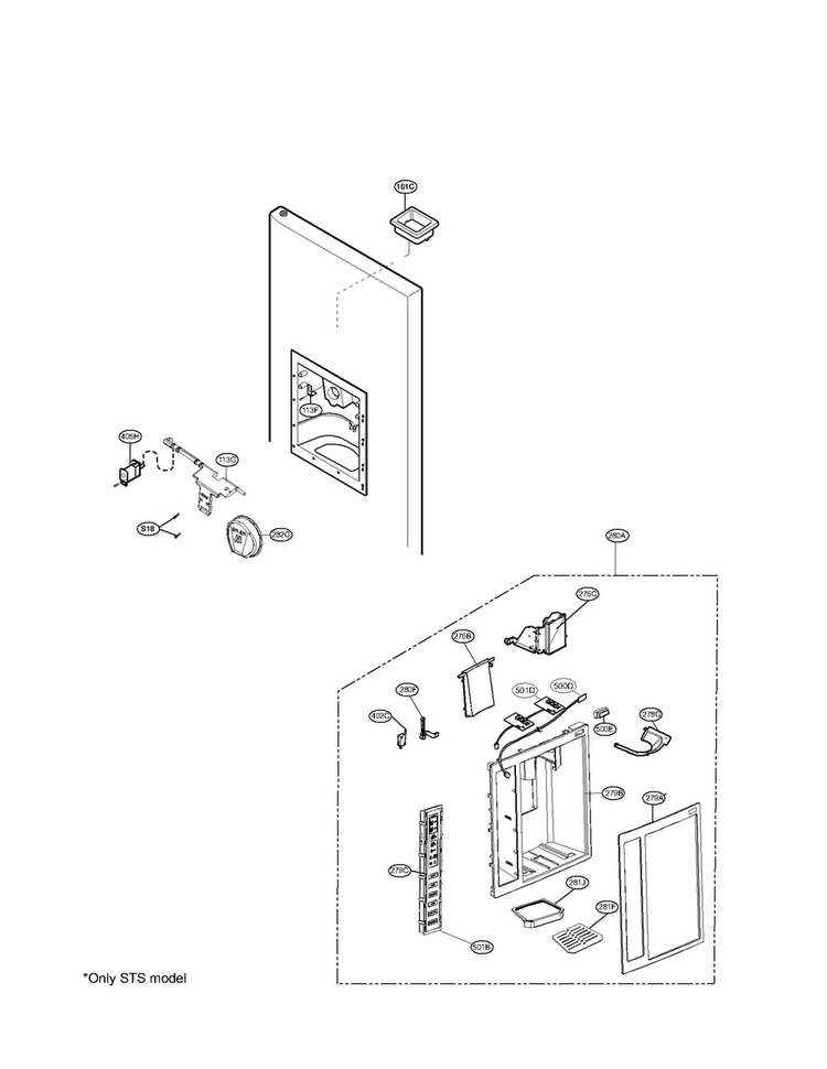 Dispenser Parts Diagram and Parts List for LSC27921SB04  LG Refrigerator