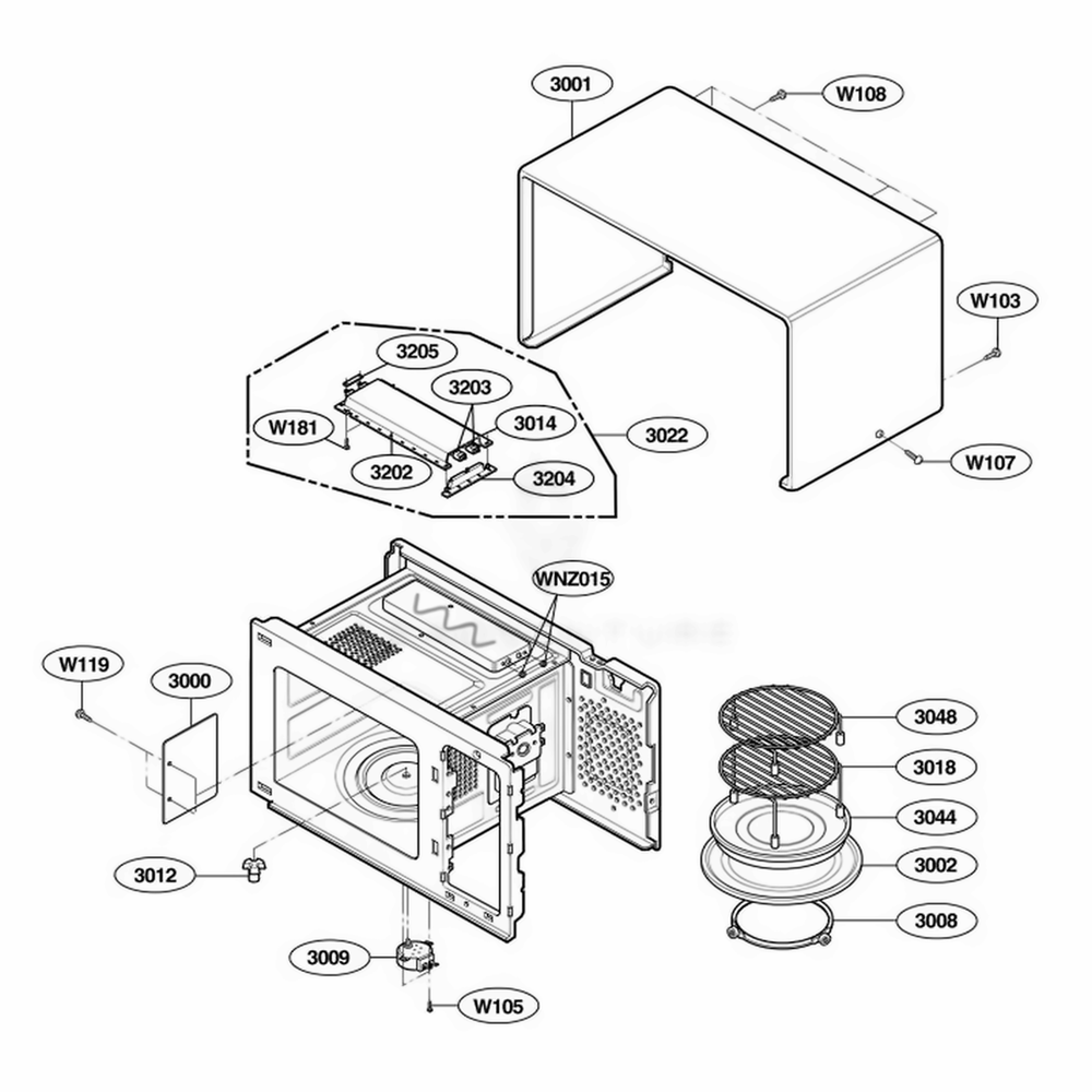 Oven Cavity Parts Diagram and Parts List for MCDS ASBEBSH LG Range