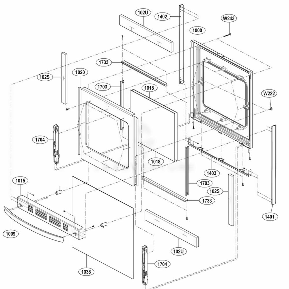Door Parts Diagram and Parts List for LRG3095SB FB2ELGA LG Range