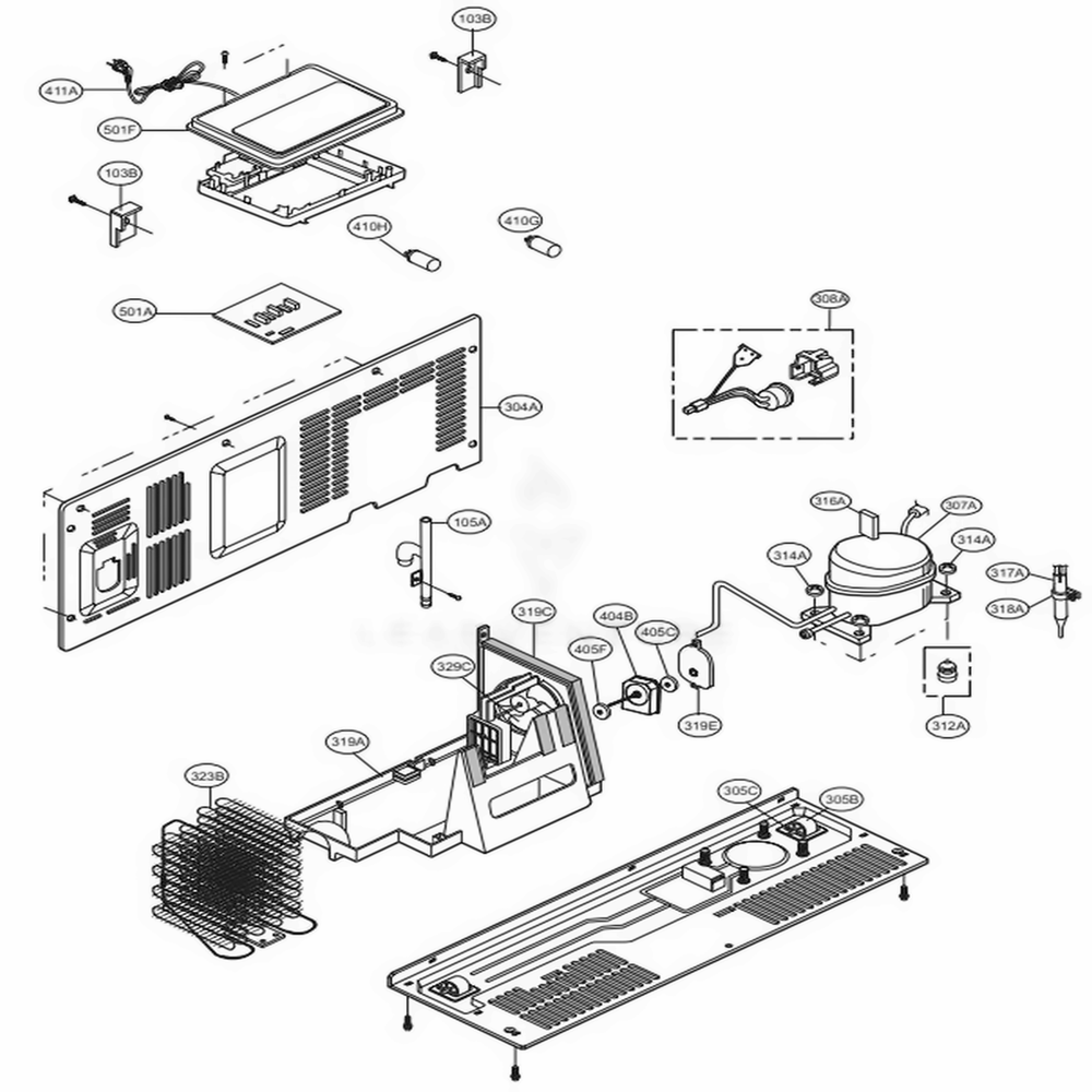 Machine Compartment Diagram and Parts List for LSXS26366D ASBCNA1 LG Refrigerator