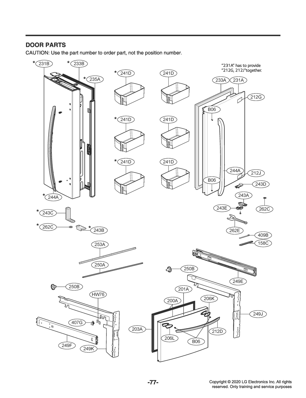 Door Parts Diagram and Parts List for GR-B238NSNM ASTCNA6 LG Refrigerator